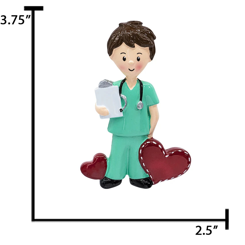 Personalized Male in Scrubs Christmas Ornament - Doctor Nurse Boy in Medical Uniform
