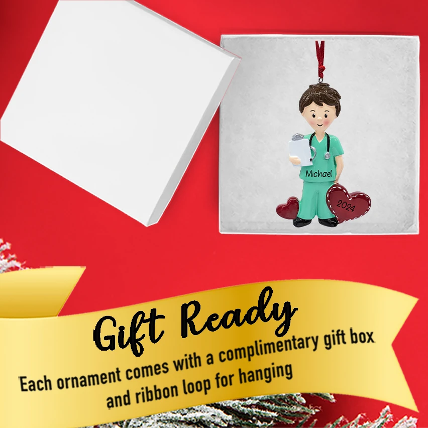 Personalized Male in Scrubs Christmas Ornament - Doctor Nurse Boy in Medical Uniform