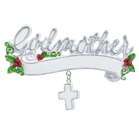 Personalized Godmother Christmas Ornament - Silver Glitter