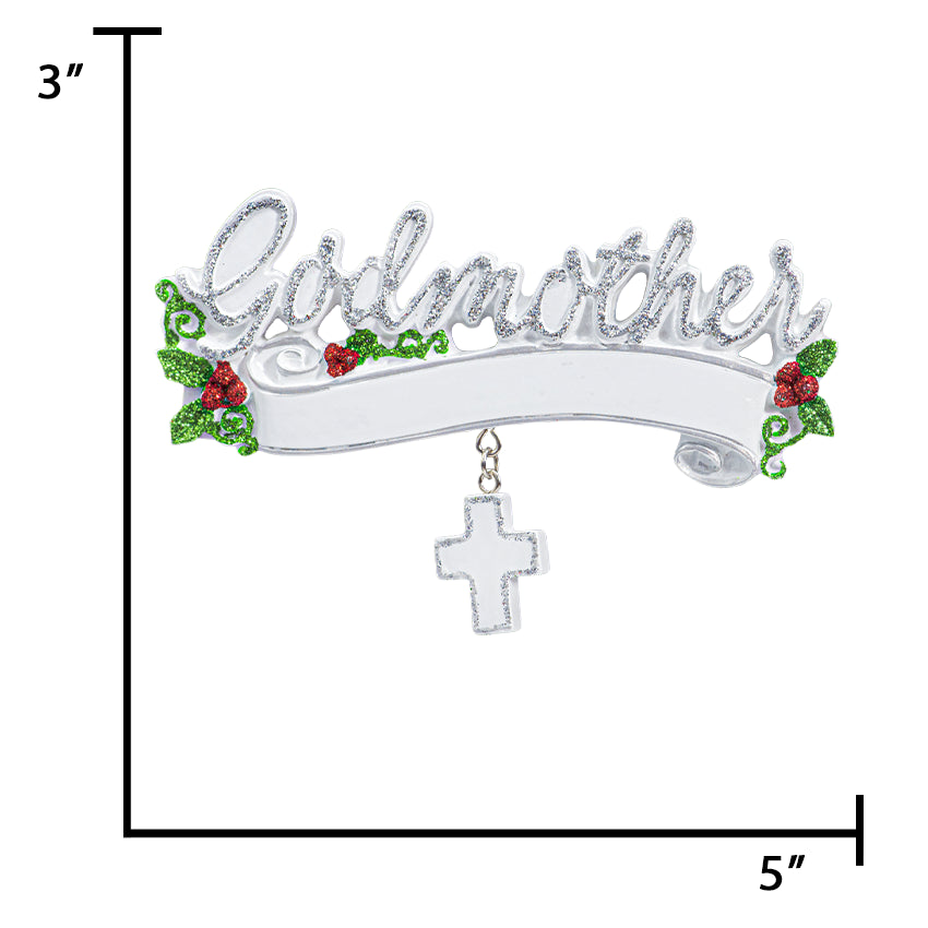 Personalized Godmother Christmas Ornament - Silver Glitter