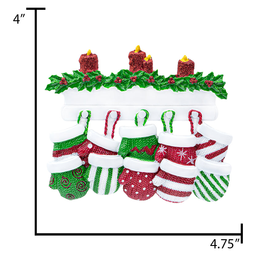 Personalized Mitten Family of 10 Christmas Ornament