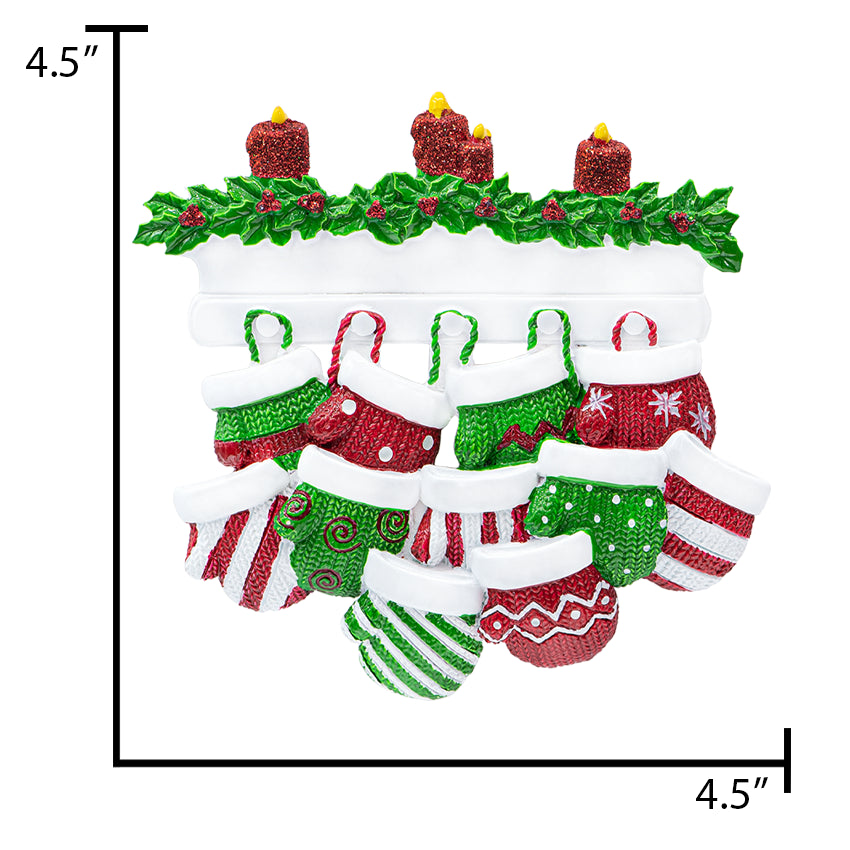 Personalized Mitten Family of 11 Christmas Ornament