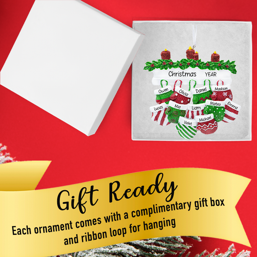 Personalized Mitten Family of 11 Christmas Ornament