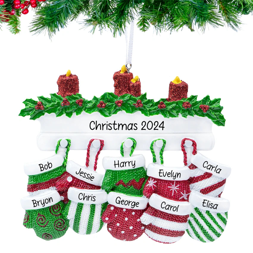 Personalized Mitten Family of 11 Christmas Ornament