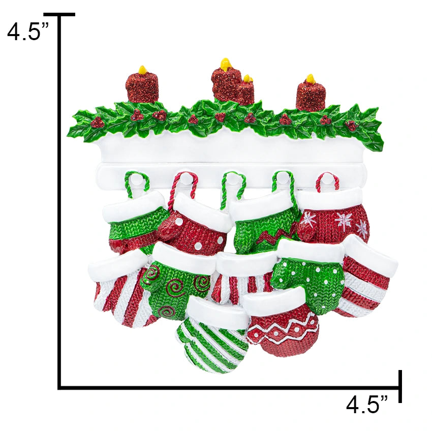 Personalized Mitten Family of 11 Christmas Ornament