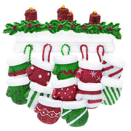 Personalized Mitten Family of 12 Christmas Ornament