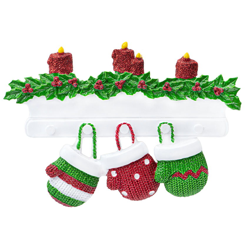 Personalized Mitten Family of 3 Christmas Ornament