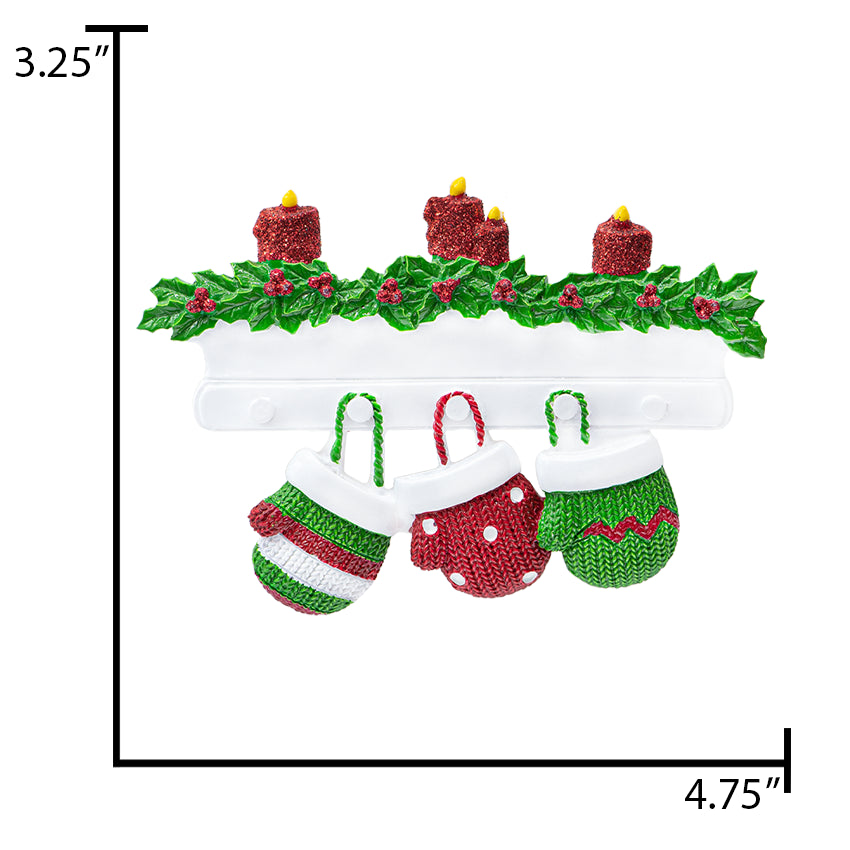 Personalized Mitten Family of 3 Christmas Ornament