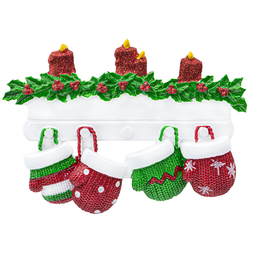 Personalized Mitten Family of 4 Christmas Ornament