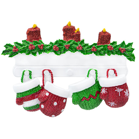 Personalized Mitten Family of 4 Christmas Ornament