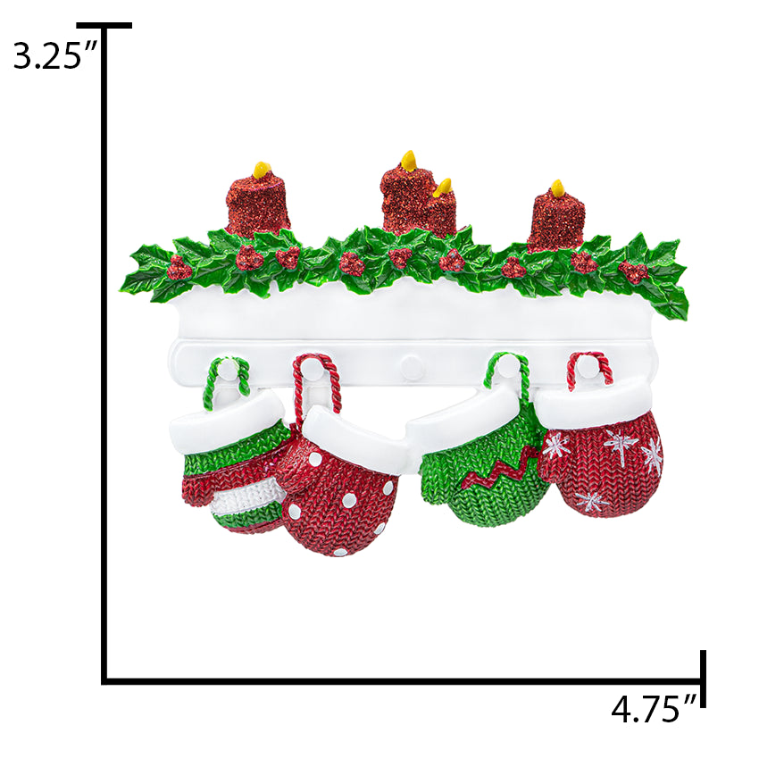Personalized Mitten Family of 4 Christmas Ornament