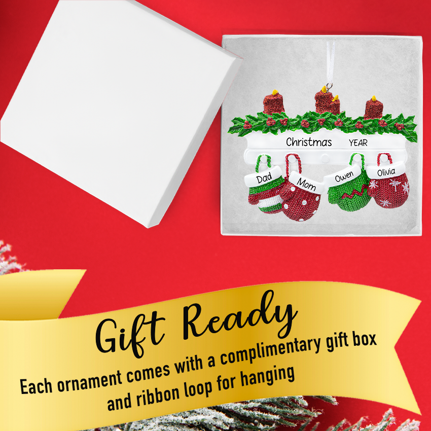 Personalized Mitten Family of 4 Christmas Ornament