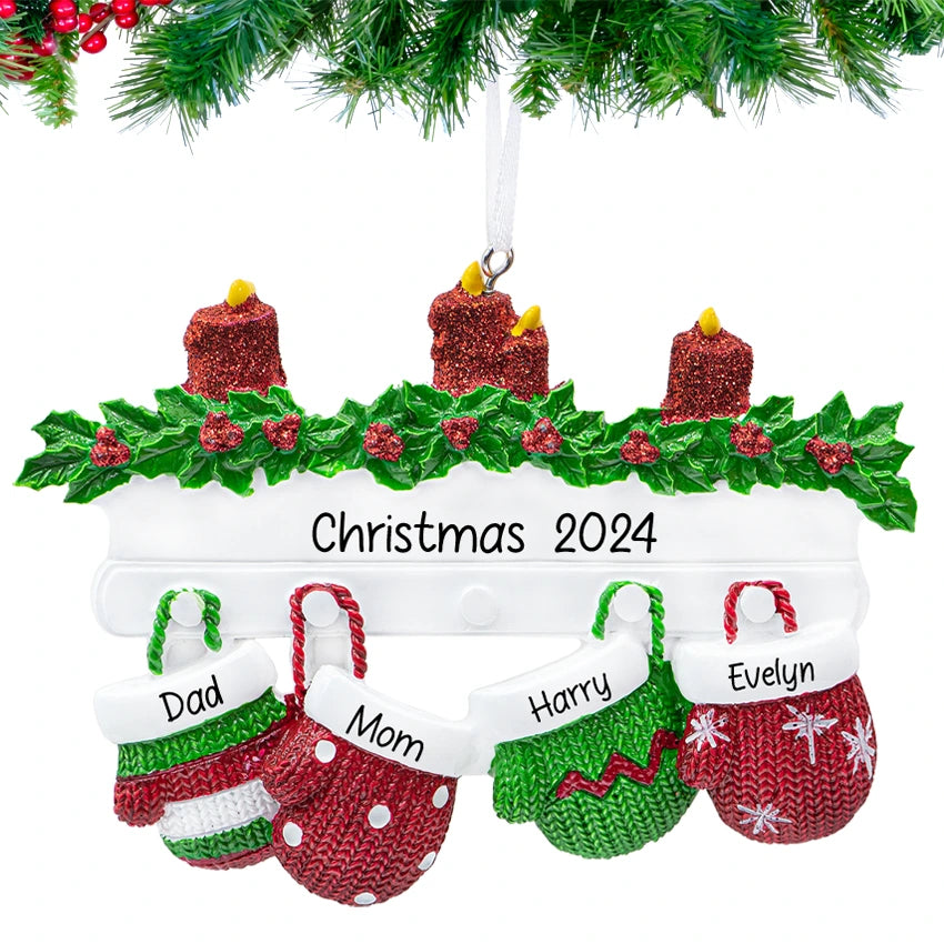 Personalized Mitten Family of 4 Christmas Ornament