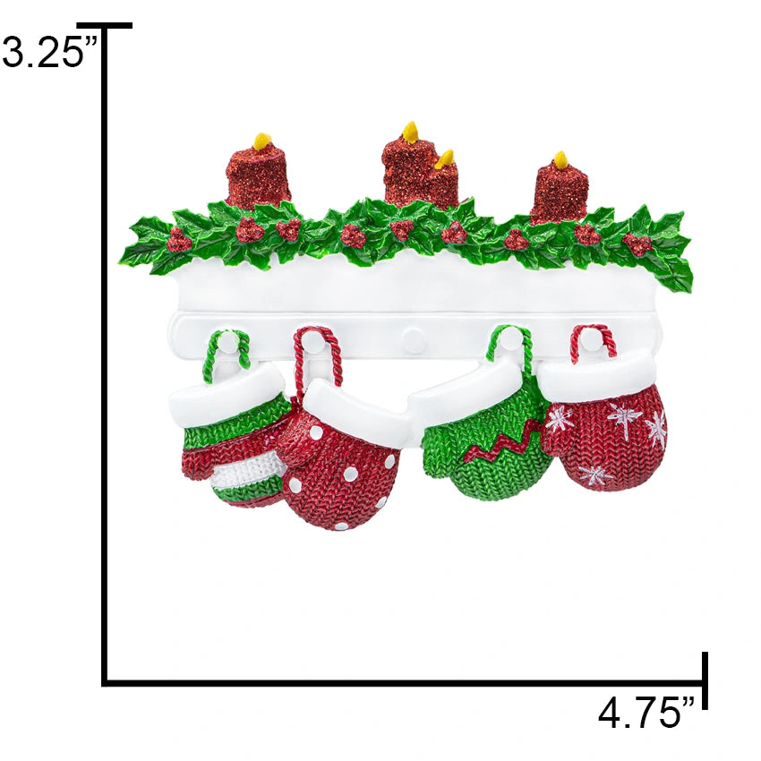 Personalized Mitten Family of 4 Christmas Ornament