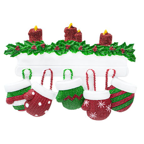 Personalized Mitten Family of 5 Christmas Ornament