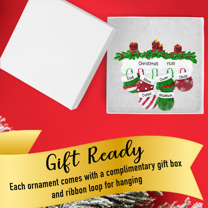 Personalized Mitten Family of 6 Christmas Ornament