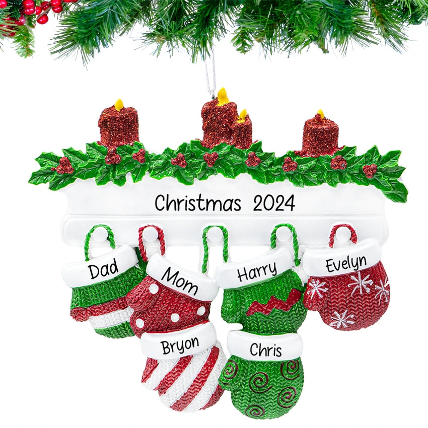 Personalized Mitten Family of 6 Christmas Ornament