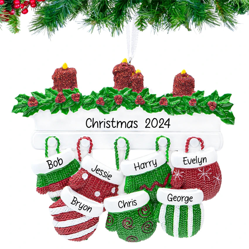 Personalized Mitten Family of 7 Christmas Ornament