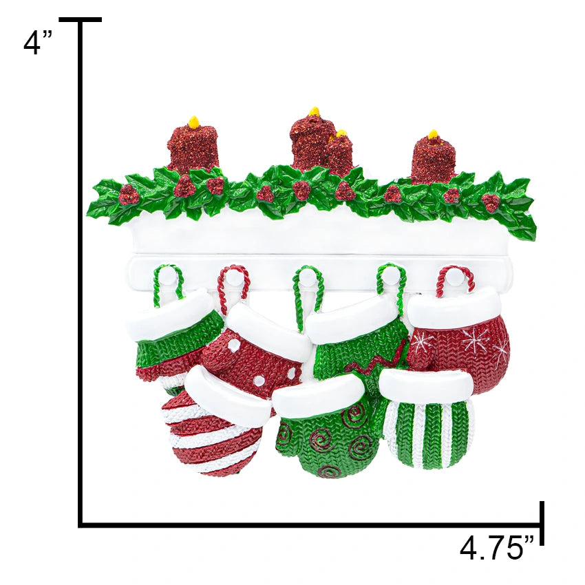Personalized Mitten Family of 7 Christmas Ornament