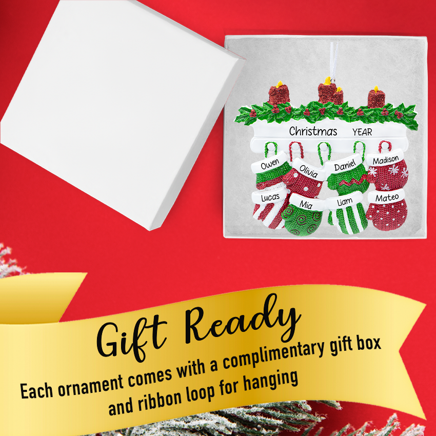 Personalized Mitten Family of 8 Christmas Ornament