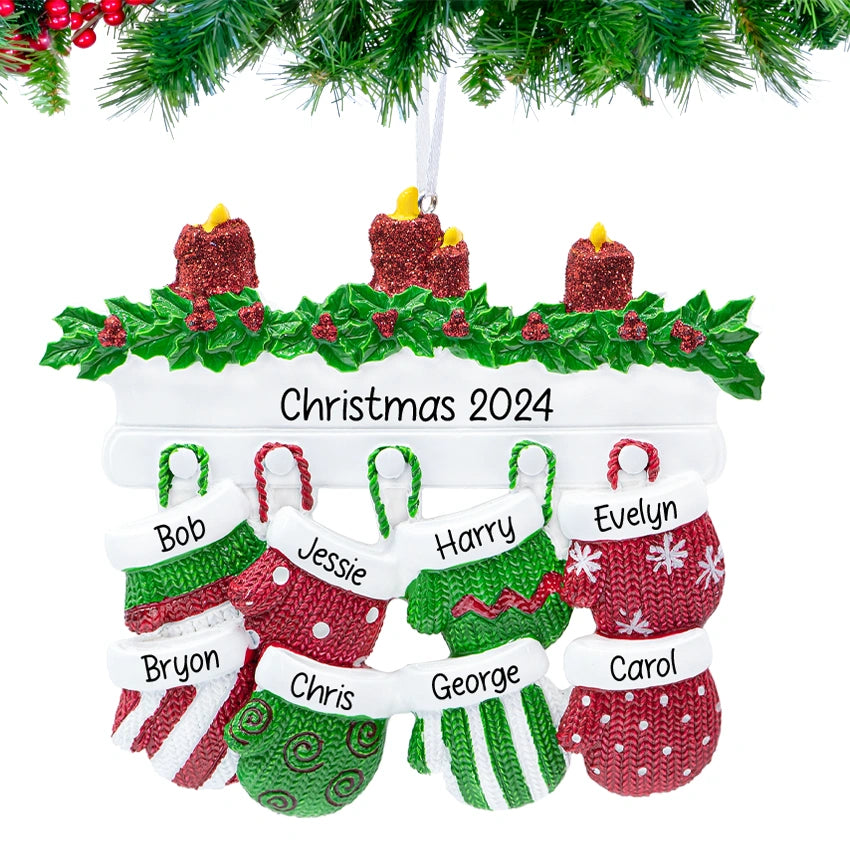 Personalized Mitten Family of 8 Christmas Ornament