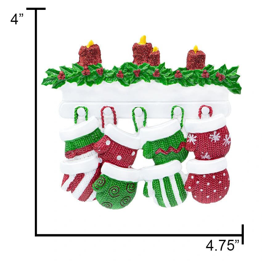Personalized Mitten Family of 8 Christmas Ornament