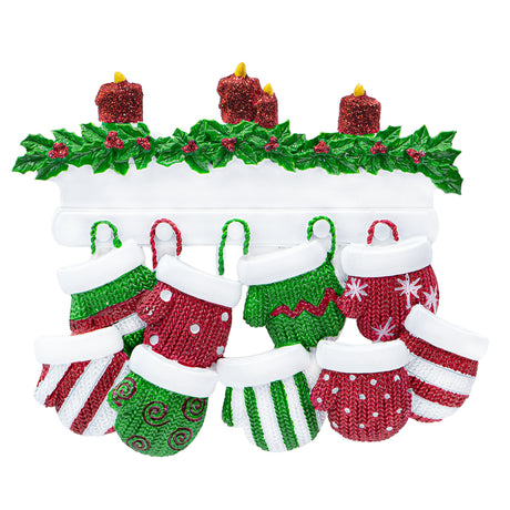 Personalized Mitten Family of 9 Christmas Ornament