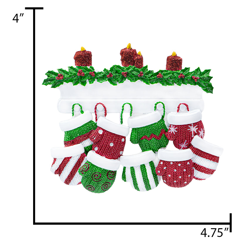 Personalized Mitten Family of 9 Christmas Ornament