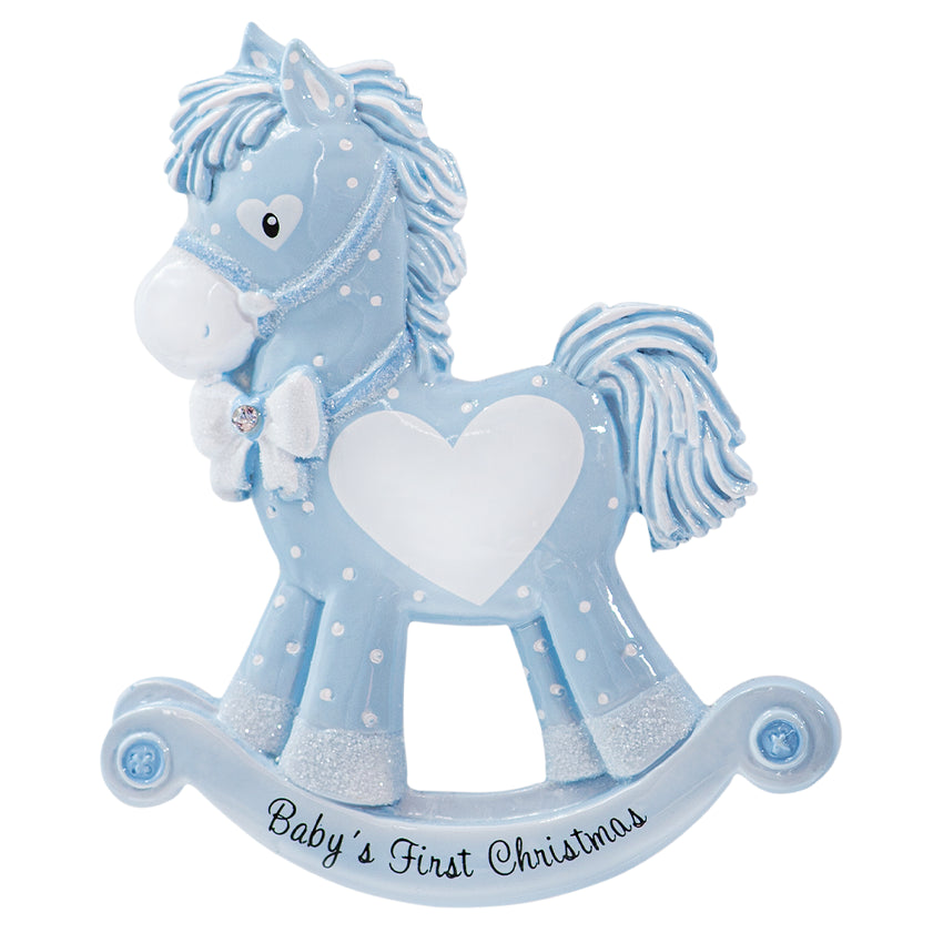 Personalized Baby's First Christmas Ornament Boy Rocking Horse