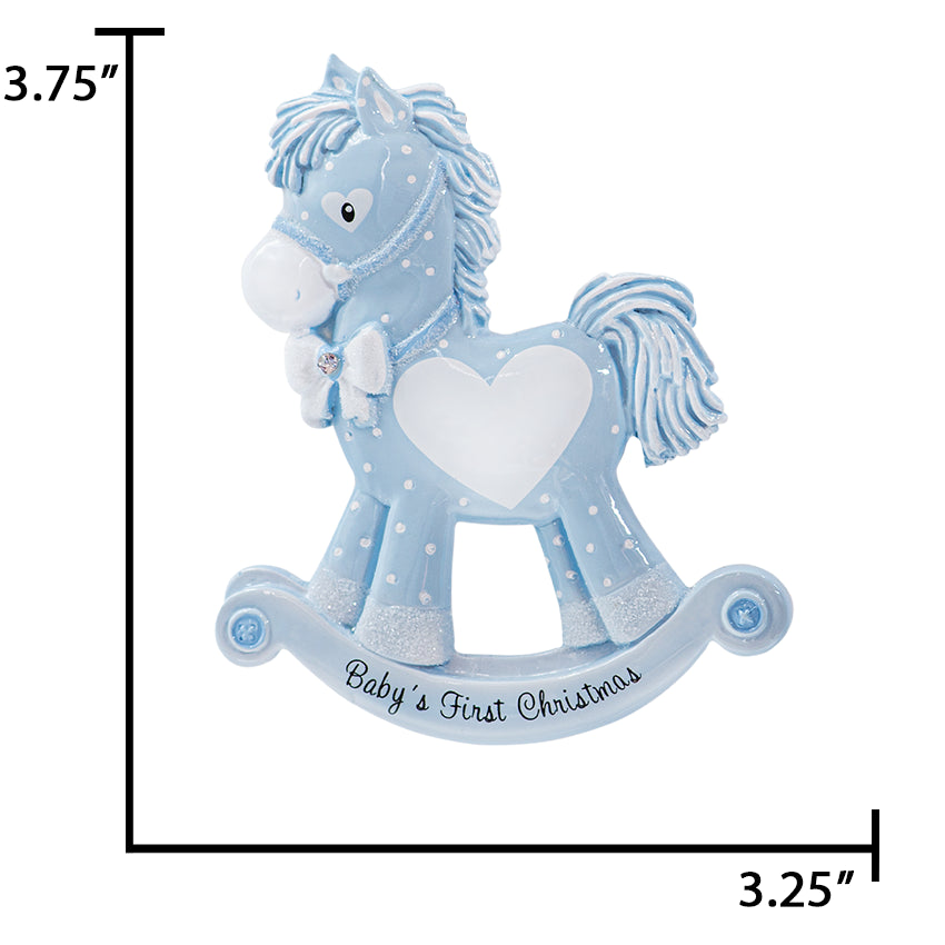 Personalized Baby's First Christmas Ornament Boy Rocking Horse