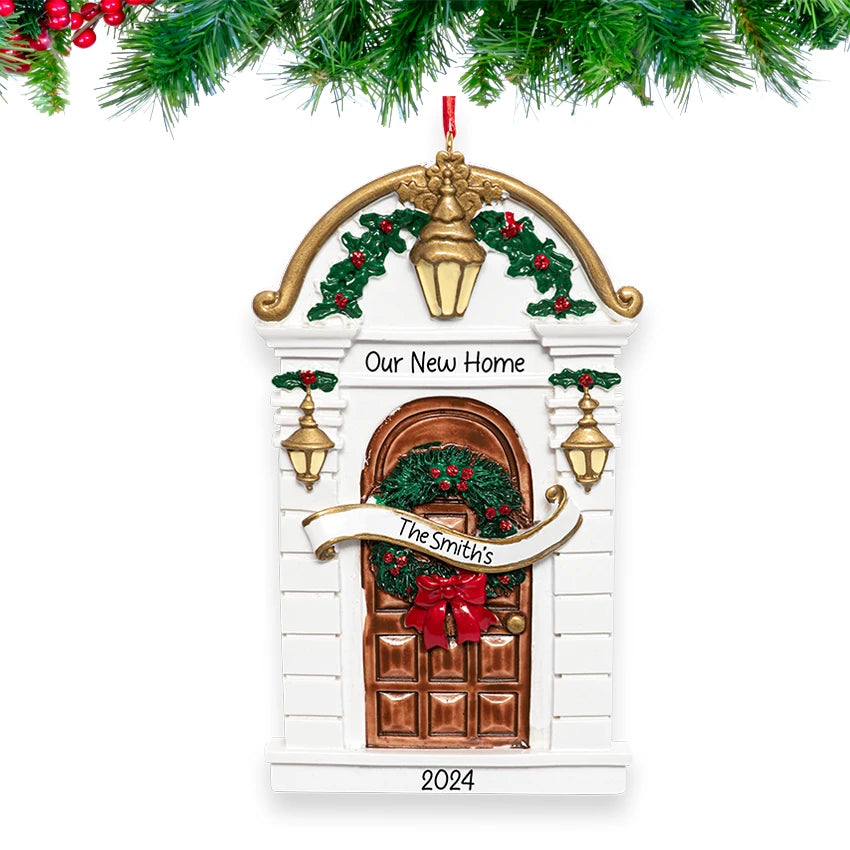 Personalized New Home / Holly Door Christmas Ornament