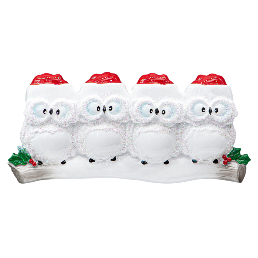 Personalized Wise Owl Family of 4 Christmas Tree Ornament