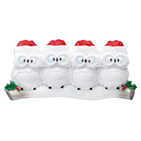 Personalized Wise Owl Family of 4 Christmas Tree Ornament