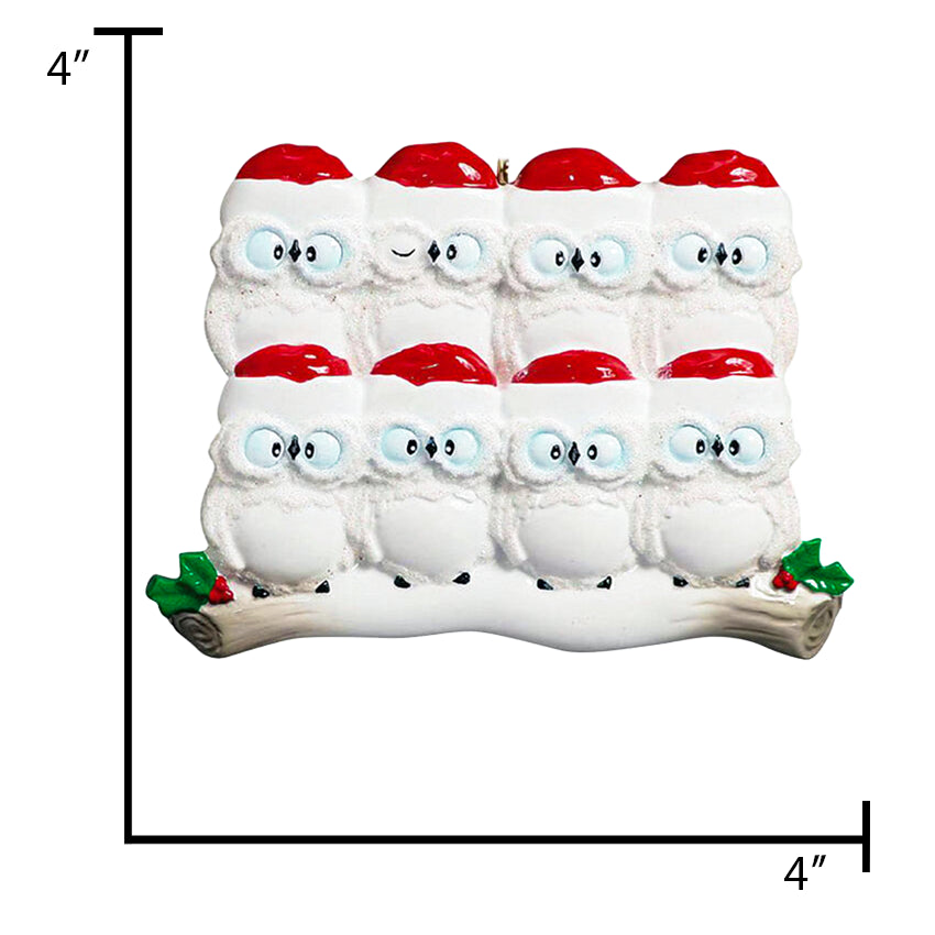 Personalized Wise Owl Family of 8 Christmas Ornament 2025
