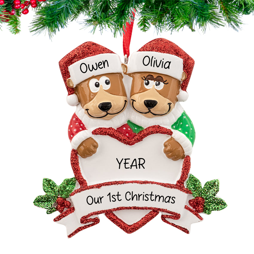 Personalized Brown Bear Couple Christmas Ornament