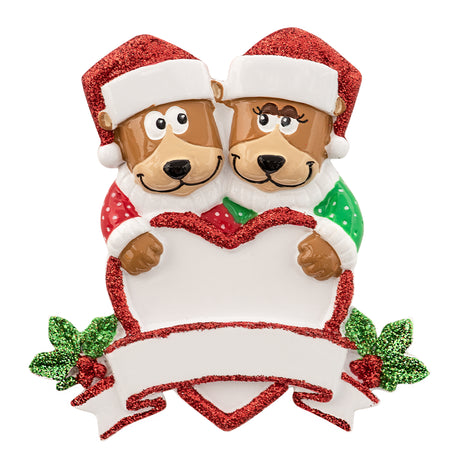 Personalized Brown Bear Couple Christmas Ornament