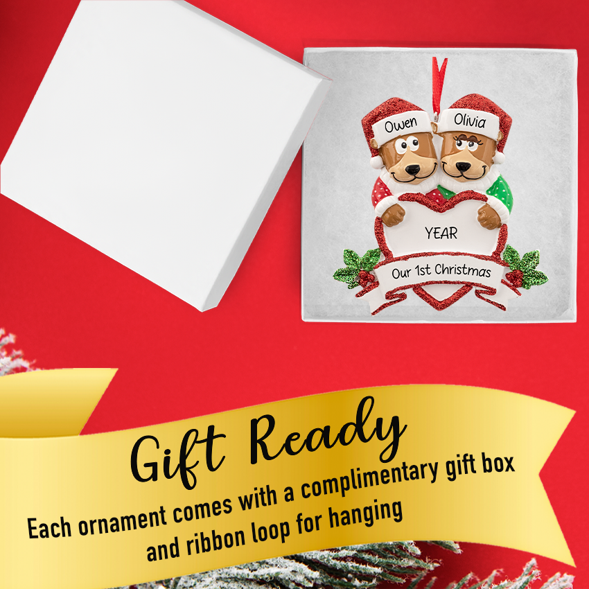 Personalized Brown Bear Couple Christmas Ornament