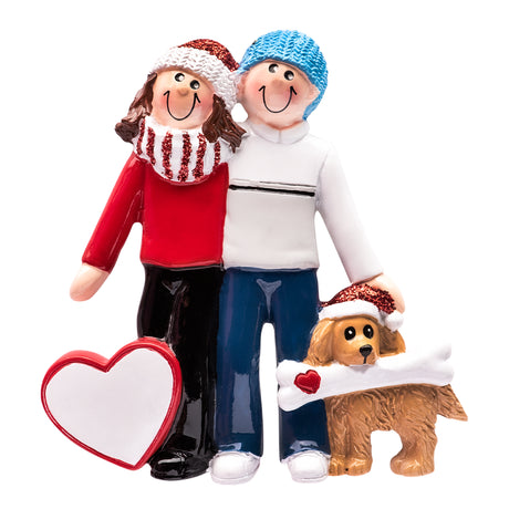 Personalized Couple with Brown Dog Christmas Ornament