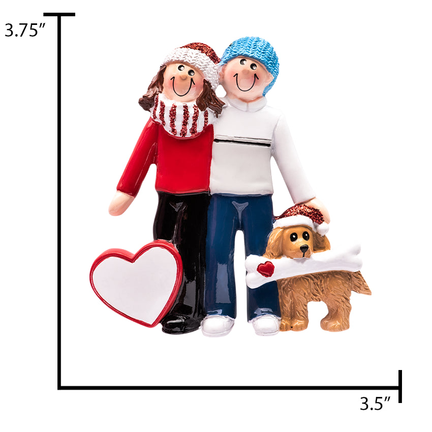 Personalized Couple with Brown Dog Christmas Ornament