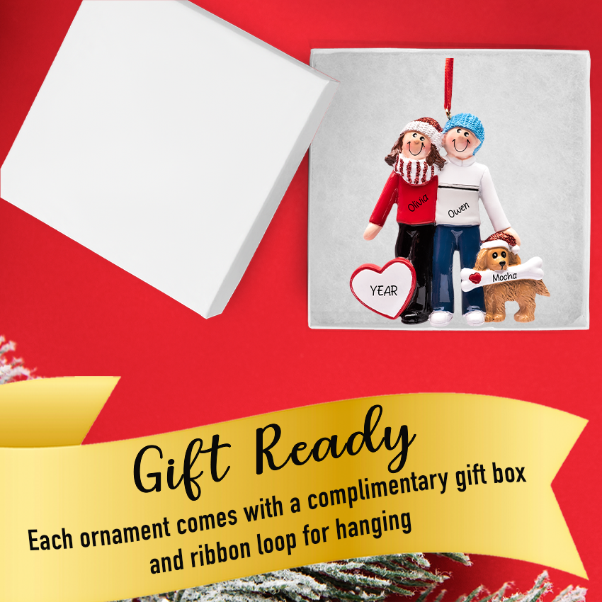 Personalized Couple with Brown Dog Christmas Ornament