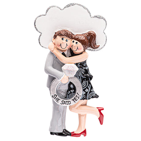 Personalized Our First Christmas Engaged Ornament - She Said Yes Ring