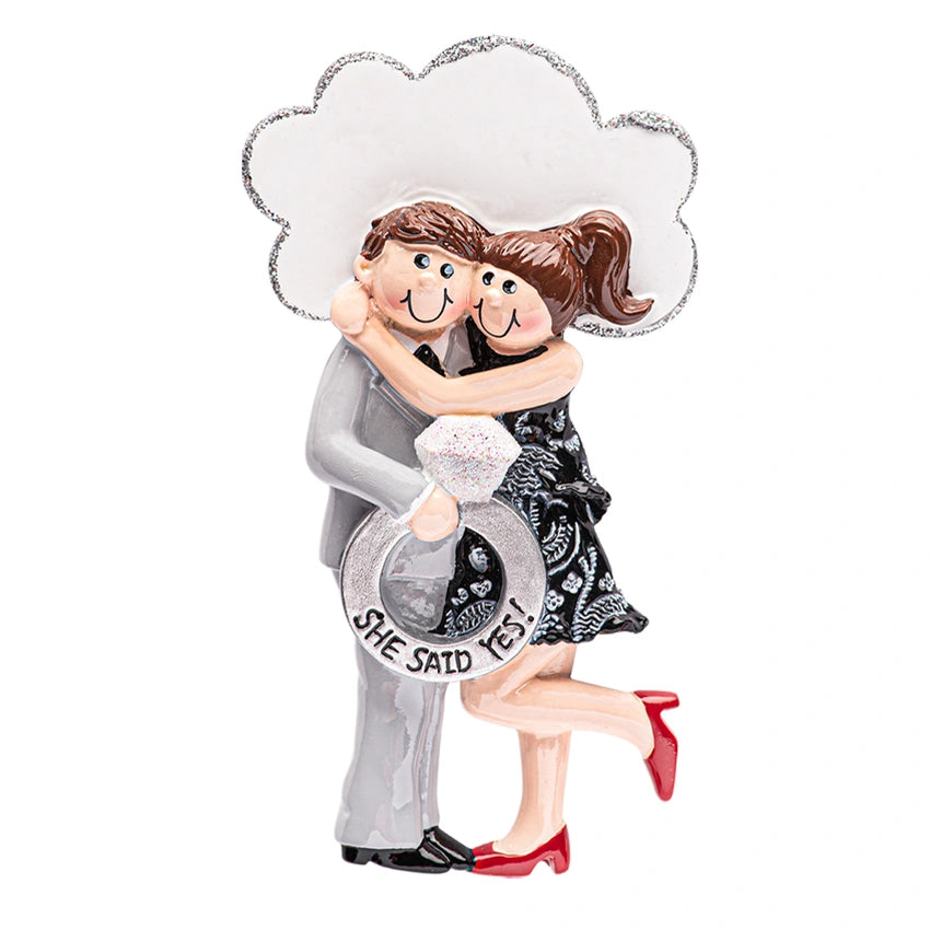 Personalized Our First Christmas Engaged Ornament - Newly Engaged Couple with She Said Yes Ring