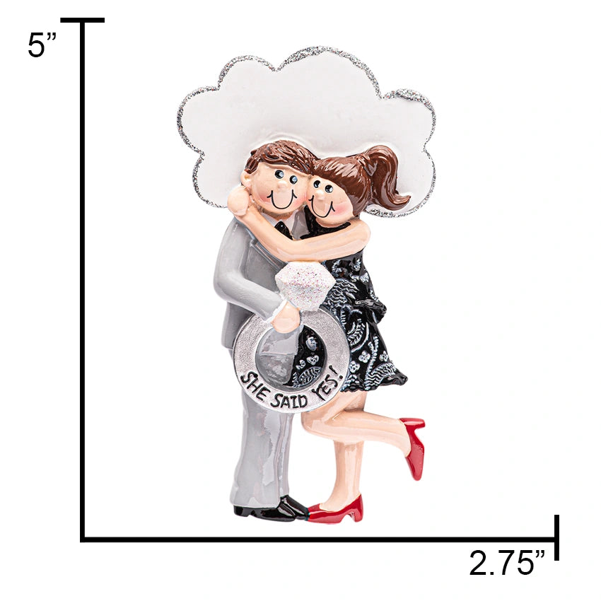 Personalized Our First Christmas Engaged Ornament - Newly Engaged Couple with She Said Yes Ring