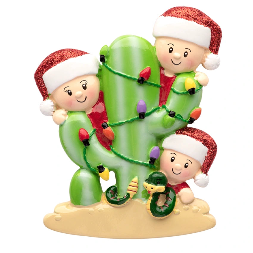 Custom Cactus Family of 3 Christmas Ornament