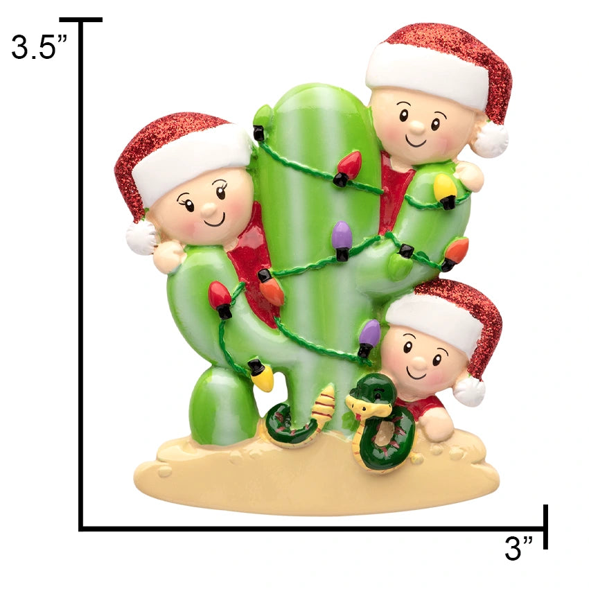 Custom Cactus Family of 3 Christmas Ornament