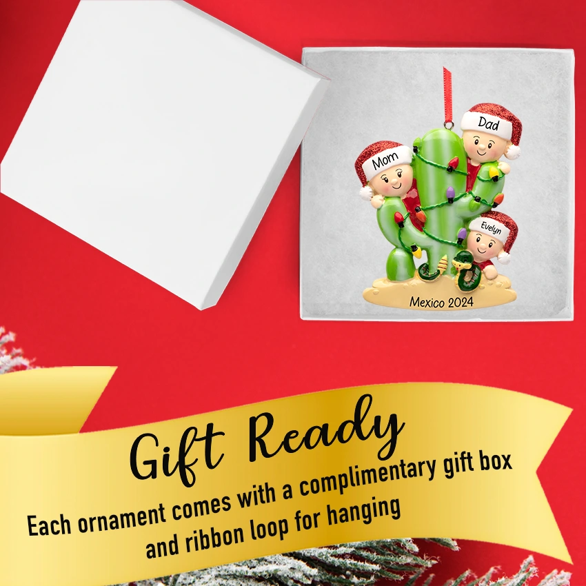 Custom Cactus Family of 3 Christmas Ornament