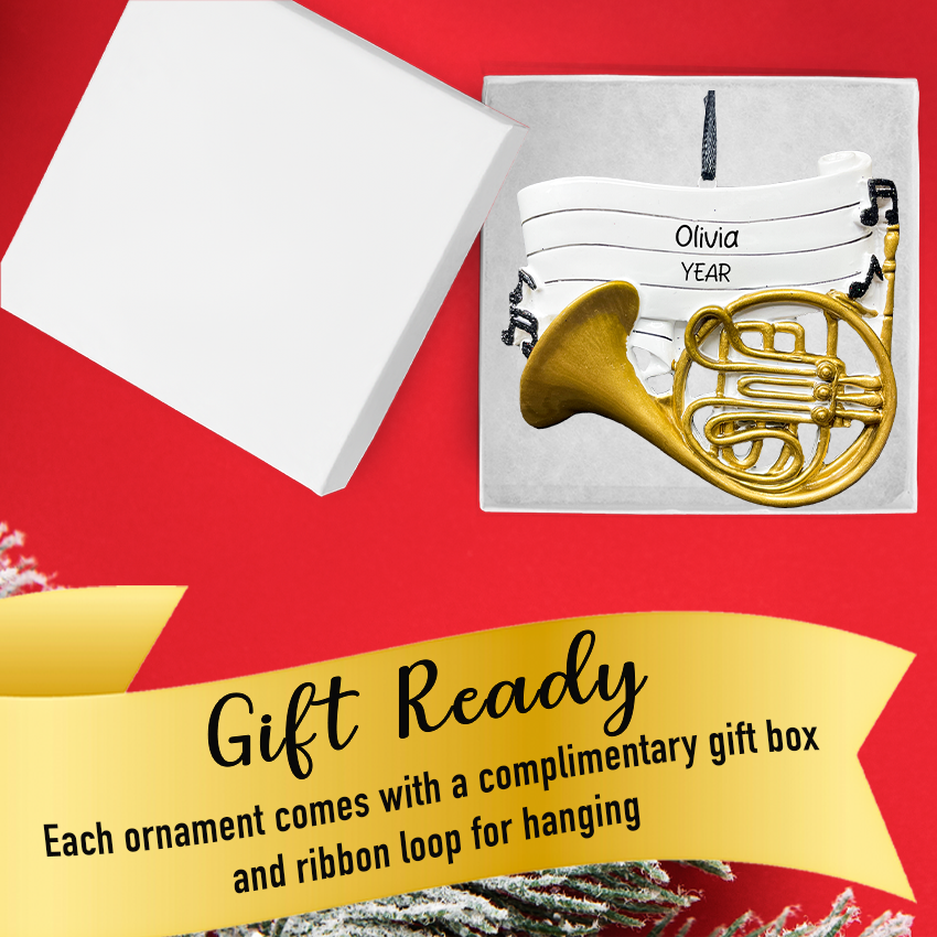 Personalized French Horn Christmas Ornament - Musical Brass Instrument Gift