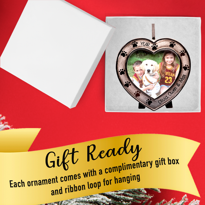 Custom Wooden Heart Dog Photo Frame Christmas Ornament