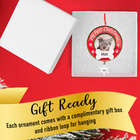 Customized Dog Picture Frame with Snowflake Christmas Ornament