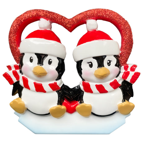 Custom Our First Christmas Together Ornament - Penguin Couple with Heart